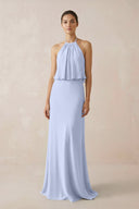 Halter Sheath Ruffled Chiffon Bridesmaid Dress in Ice - SHE IS ME Bridesmaid Dresses