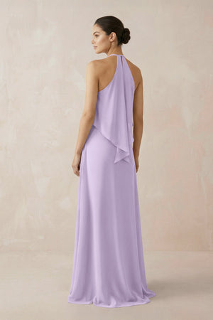 Halter Sheath Ruffled Chiffon Bridesmaid Dress in Lavender - SHE IS ME Bridesmaid Dresses