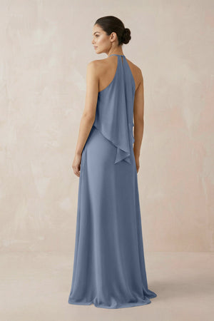 Halter Sheath Ruffled Chiffon Bridesmaid Dress in Neptune - SHE IS ME Bridesmaid Dresses