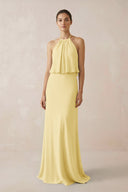 Halter Sheath Ruffled Chiffon Bridesmaid Dress in Pastel Yellow - SHE IS ME Bridesmaid Dresses