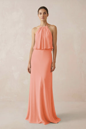 Halter Sheath Ruffled Chiffon Bridesmaid Dress in Rosette - SHE IS ME Bridesmaid Dresses