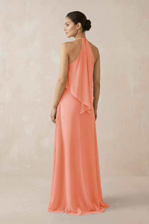 Halter Sheath Ruffled Chiffon Bridesmaid Dress in Rosette - SHE IS ME Bridesmaid Dresses