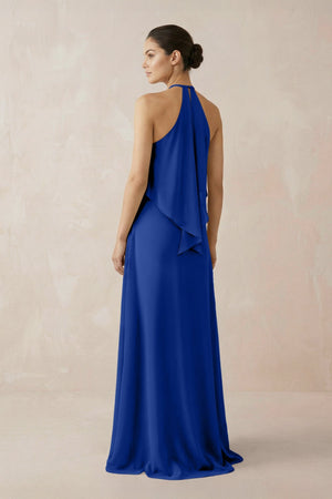 Halter Sheath Ruffled Chiffon Bridesmaid Dress in Royal Blue - SHE IS ME Bridesmaid Dresses