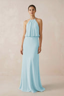 Halter Sheath Ruffled Chiffon Bridesmaid Dress in Sky Blue - SHE IS ME Bridesmaid Dresses