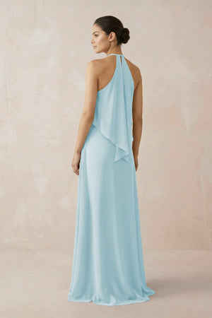 Halter Sheath Ruffled Chiffon Bridesmaid Dress in Sky Blue - SHE IS ME Bridesmaid Dresses