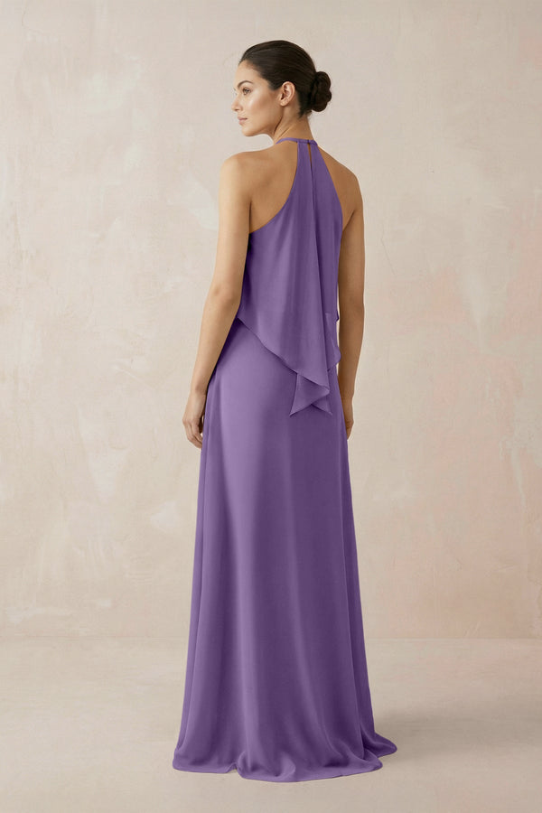 Halter Sheath Ruffled Chiffon Bridesmaid Dress in Tahiti - SHE IS ME Bridesmaid Dresses