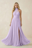 Illusion Halter A - Line Chiffon Bridesmaid Gown in Lavender - SHE IS ME Bridesmaid Dresses