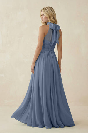 Illusion Halter A - Line Chiffon Bridesmaid Gown in Neptune - SHE IS ME Bridesmaid Dresses