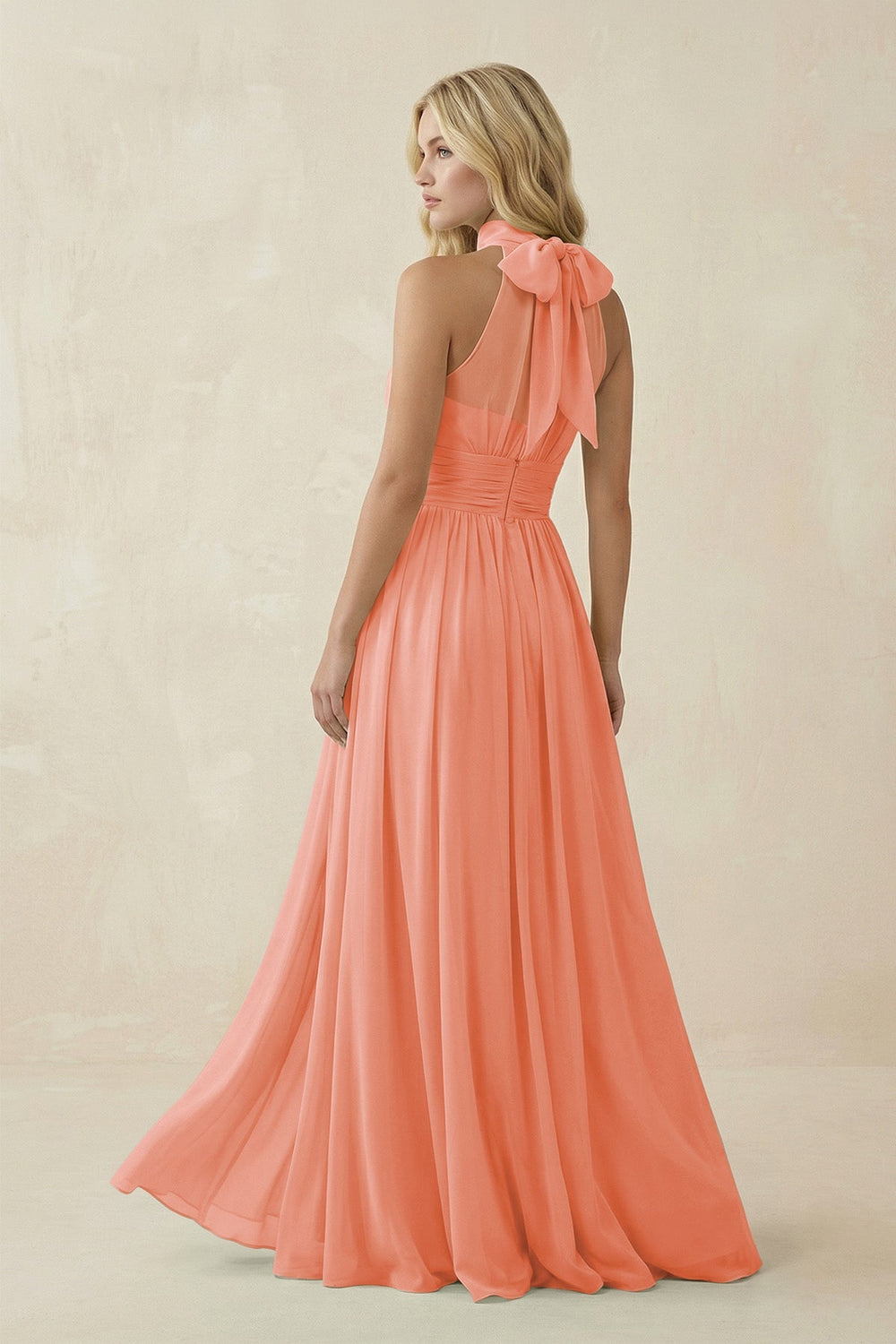 Illusion Halter A - Line Chiffon Bridesmaid Gown in Rosette - SHE IS ME Bridesmaid Dresses