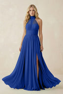 Illusion Halter A - Line Chiffon Bridesmaid Gown in Royal Blue - SHE IS ME Bridesmaid Dresses