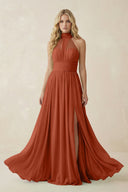 Illusion Halter A - Line Chiffon Bridesmaid Gown in Spice - SHE IS ME Bridesmaid Dresses