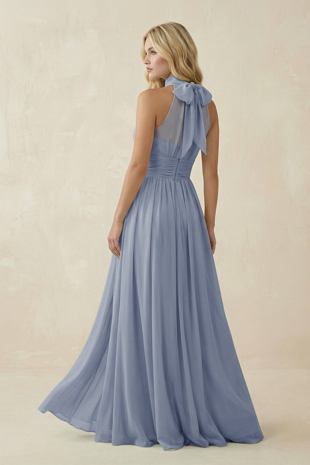 Illusion Halter A - Line Chiffon Bridesmaid Gown in Twilight - SHE IS ME Bridesmaid Dresses