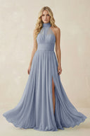 Illusion Halter A - Line Chiffon Bridesmaid Gown in Twilight - SHE IS ME Bridesmaid Dresses