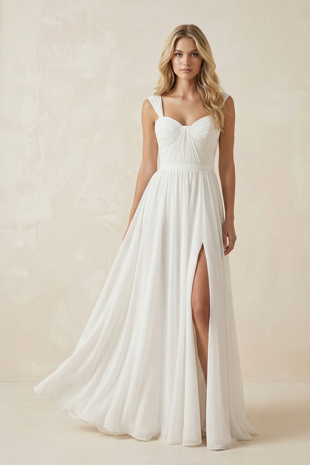 Ivory Chiffon A - Line Sweetheart Wedding Dress - SHE IS ME Wedding Dresses