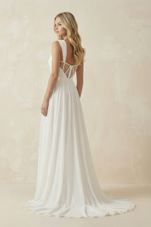 Ivory Chiffon A - Line Sweetheart Wedding Dress - SHE IS ME Wedding Dresses