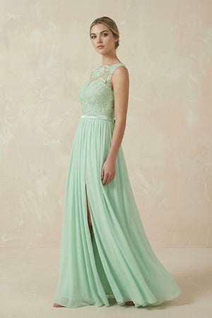 Lace A - Line Bateau Neck Chiffon Long Bridesmaid Dress - SHE IS ME Bridesmaid Dresses