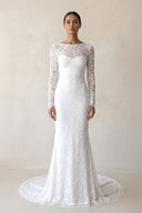Lace Beatu Neck Sheath Wedding Dress in White - SHE IS ME Wedding Dresses