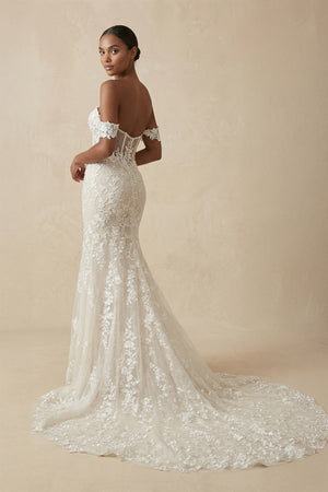 Lace Off - the - Shoulder Mermaid Wedding Dress in Ivory - SHE IS ME Wedding Dresses