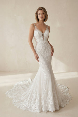 Mermaid Lace V Neck Wedding Dress in Ivory - SHE IS ME Wedding Dresses