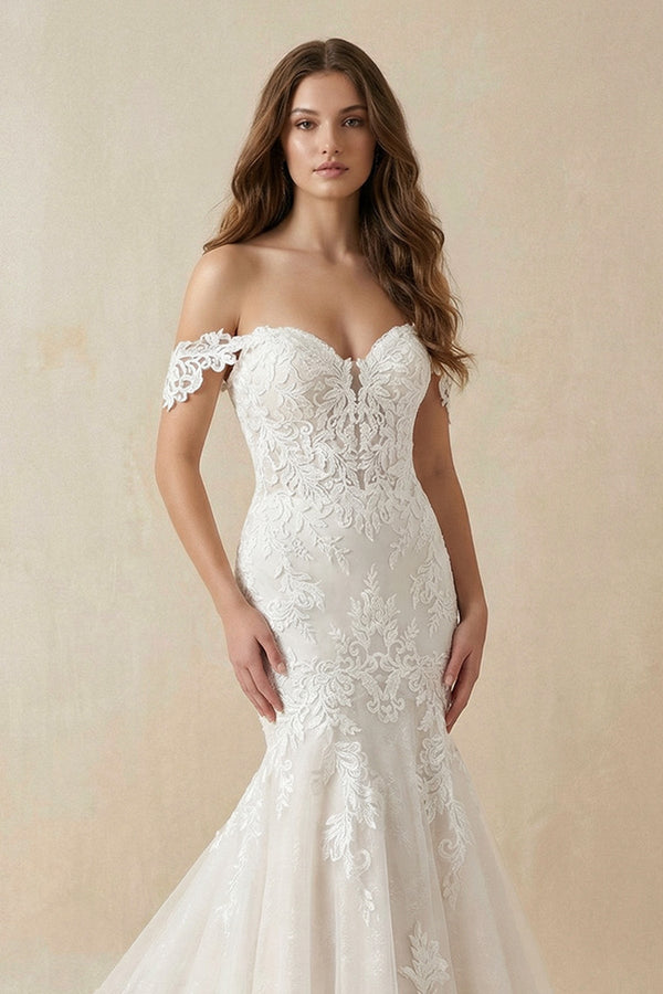Mermaid Off The Shoulder Lace Wedding Dress - SHE IS ME Wedding Dresses