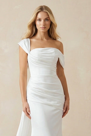 Mermaid Ruched Off The Shoulder Chiffon Wedding Dress - SHE IS ME Wedding Dresses