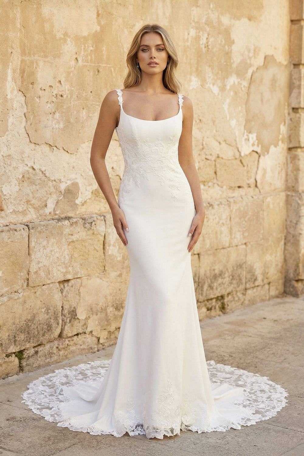 Mermaid Satin Wedding Dress With Lace in Ivory - SHE IS ME Wedding Dresses