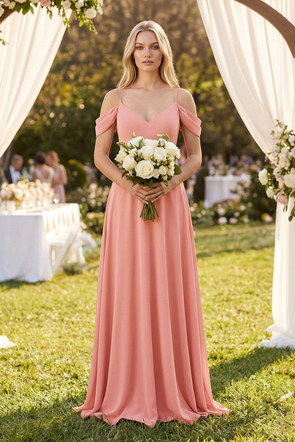 Off-the-Shoulder Chiffon A-Line Maxi Bridesmaid Dress in Mulberry - SHE IS ME BRIDESMAID DRESSES