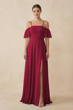 Off - the - Shoulder A - Line Chiffon Bridesmaid Dress in Berry - SHE IS ME Bridesmaid Dresses
