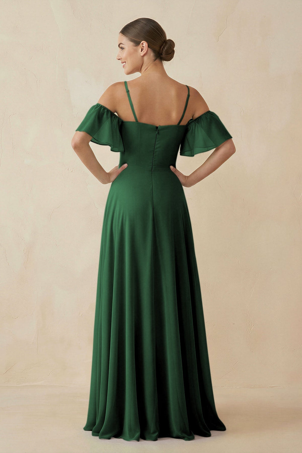 Off - the - Shoulder A - Line Chiffon Bridesmaid Dress in Dark Green - SHE IS ME Bridesmaid Dresses