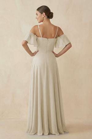 Off - the - Shoulder A - Line Chiffon Bridesmaid Dress in Dove Gray - SHE IS ME Bridesmaid Dresses