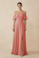 Off - the - Shoulder A - Line Chiffon Bridesmaid Dress in Mulberry - SHE IS ME Bridesmaid Dresses