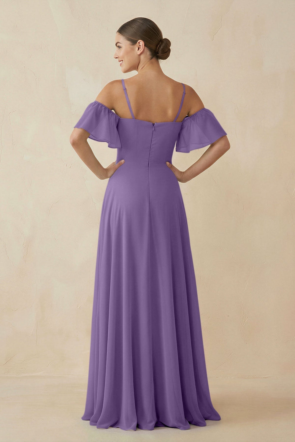 Off - the - Shoulder A - Line Chiffon Bridesmaid Dress in Tahiti - SHE IS ME Bridesmaid Dresses