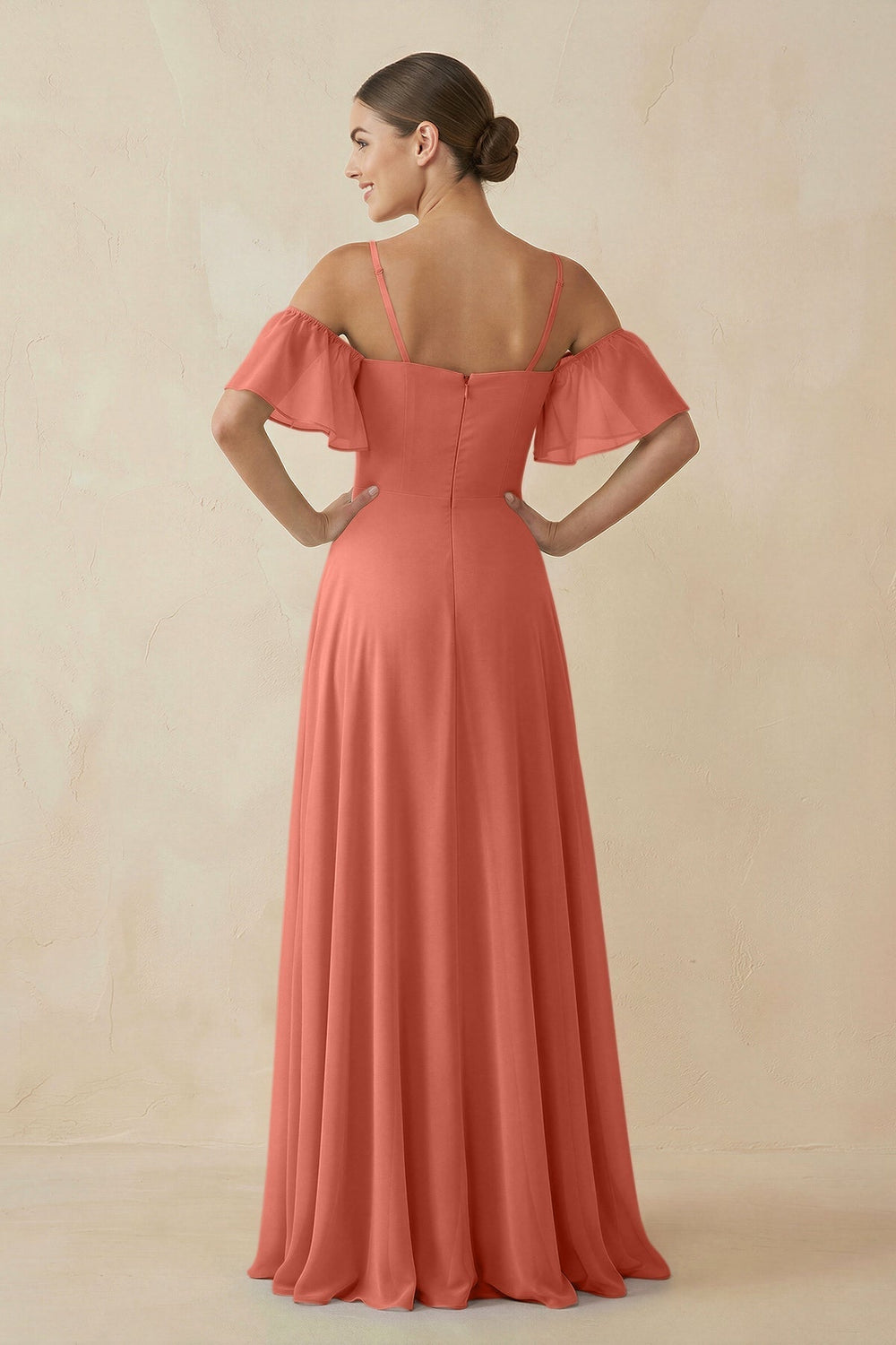 Off - the - Shoulder A - Line Chiffon Bridesmaid Dress in Wild Rose - SHE IS ME Bridesmaid Dresses