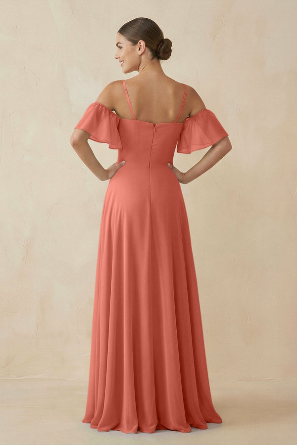 Off - the - Shoulder A - Line Chiffon Bridesmaid Dress in Wild Rose - SHE IS ME Bridesmaid Dresses