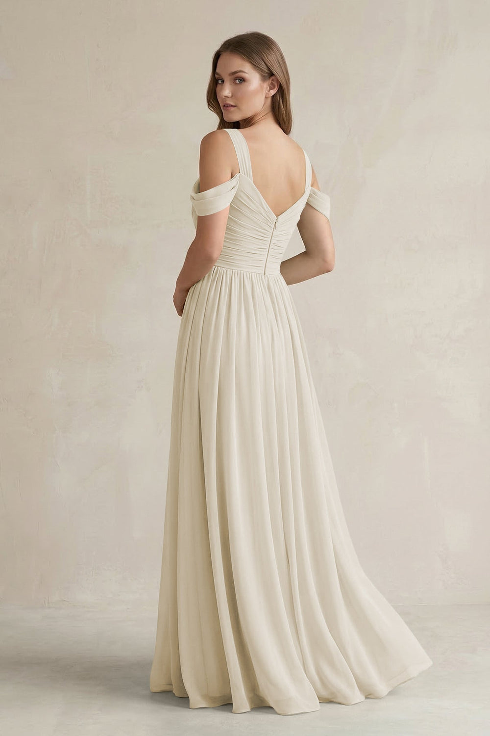 Off - the - Shoulder A - Line Chiffon Bridesmaid Dress With Slit in Dove Gray - SHE IS ME Bridesmaid Dresses