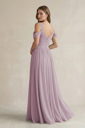 Off - the - Shoulder A - Line Chiffon Bridesmaid Dress With Slit in Dusk - SHE IS ME Bridesmaid Dresses