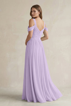 Off - the - Shoulder A - Line Chiffon Bridesmaid Dress With Slit in Lavender - SHE IS ME Bridesmaid Dresses