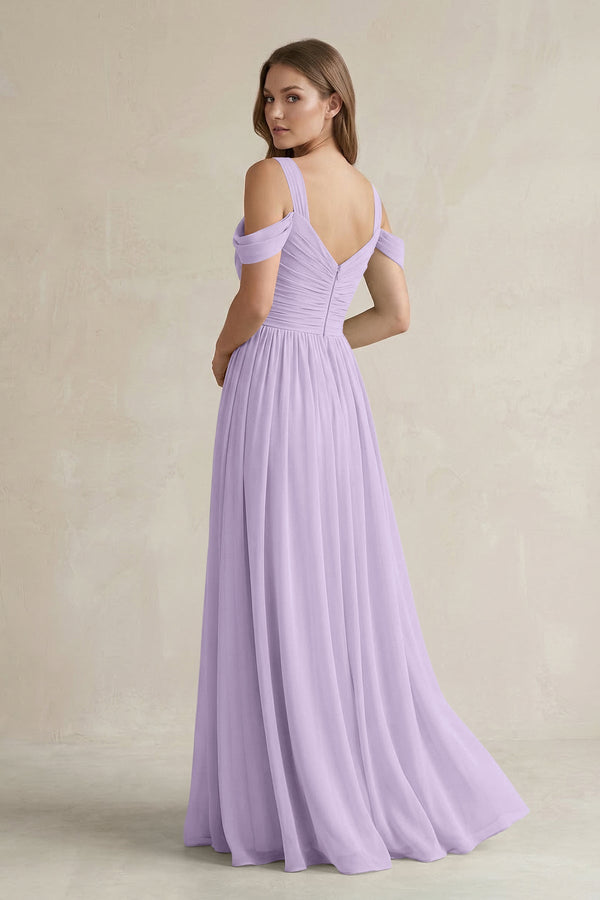 Off - the - Shoulder A - Line Chiffon Bridesmaid Dress With Slit in Lavender - SHE IS ME Bridesmaid Dresses
