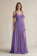 Off - the - Shoulder A - Line Chiffon Bridesmaid Dress With Slit in Tahiti - SHE IS ME Bridesmaid Dresses