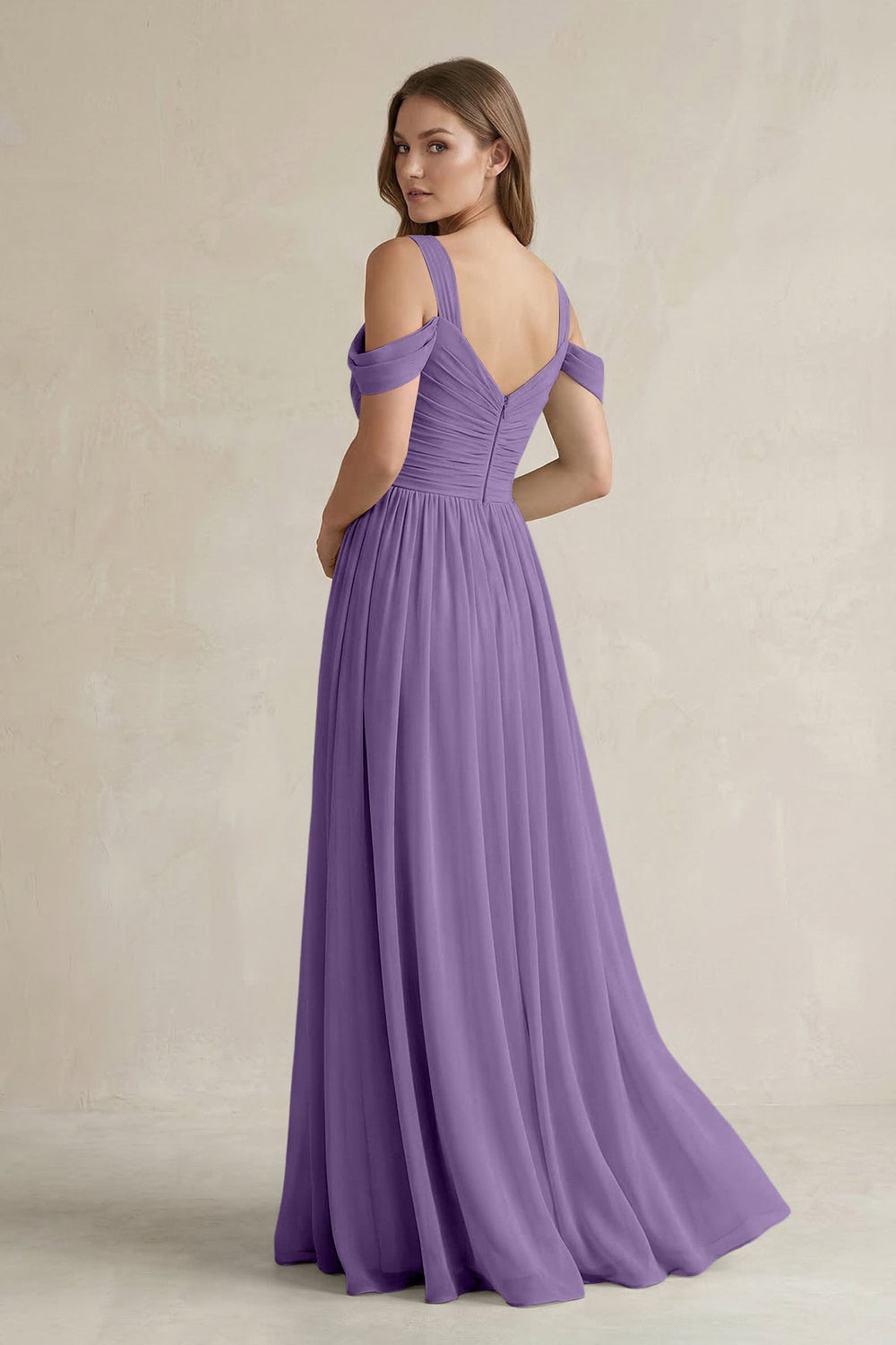 Off - the - Shoulder A - Line Chiffon Bridesmaid Dress With Slit in Tahiti - SHE IS ME Bridesmaid Dresses