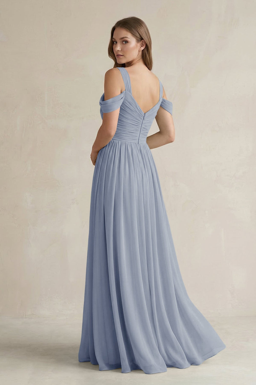 Off - the - Shoulder A - Line Chiffon Bridesmaid Dress With Slit in Twilight - SHE IS ME Bridesmaid Dresses