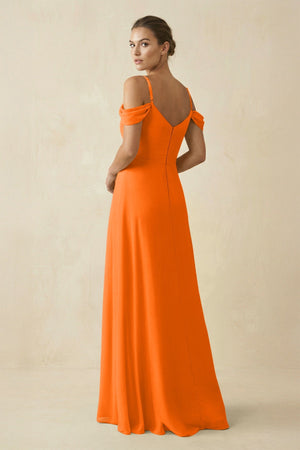 Off - the - Shoulder A - Line Pleated Chiffon Bridesmaid Gown in Cinnamon - SHE IS ME Bridesmaid Dresses