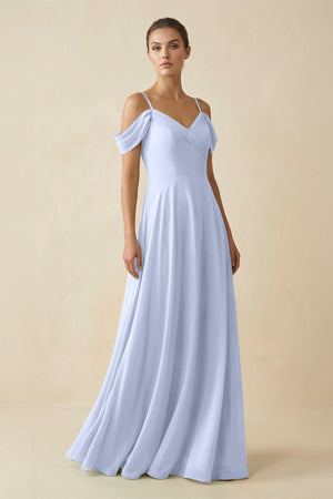 Off - the - Shoulder A - Line Pleated Chiffon Bridesmaid Gown in Ice - SHE IS ME Bridesmaid Dresses