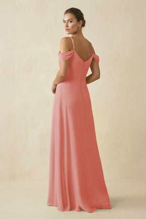 Off - the - Shoulder A - Line Pleated Chiffon Bridesmaid Gown in Mulberry - SHE IS ME Bridesmaid Dresses