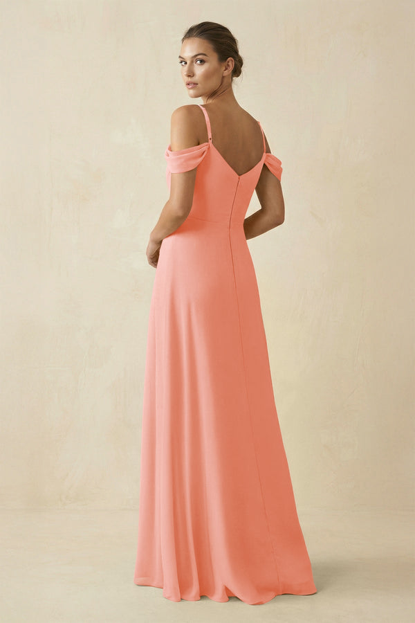 Off - the - Shoulder A - Line Pleated Chiffon Bridesmaid Gown in Rosette - SHE IS ME Bridesmaid Dresses