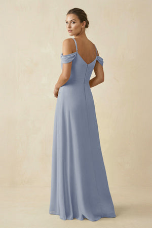 Off - the - Shoulder A - Line Pleated Chiffon Bridesmaid Gown in Twilight - SHE IS ME Bridesmaid Dresses