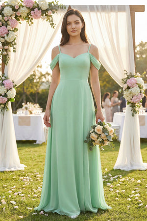 Off-the-Shoulder Chiffon A-Line Bridesmaid Dress in Pale Pistachio - SHE IS ME BRIDESMAID DRESSES