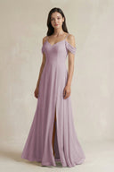 Off - the - Shoulder Chiffon A - Line Bridesmaid Dress in Dusk - SHE IS ME Bridesmaid Dresses