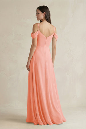 Off - the - Shoulder Chiffon A - Line Bridesmaid Dress in Rosette - SHE IS ME Bridesmaid Dresses