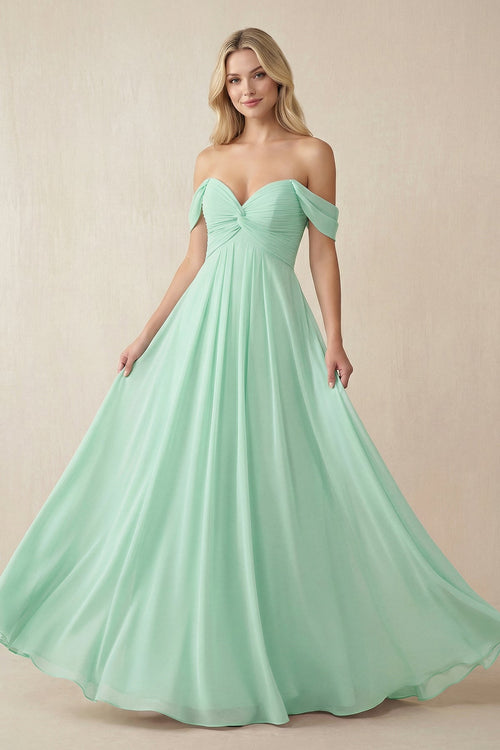 Off - the - Shoulder Chiffon A - Line Long Bridesmaid Dress - SHE IS ME Bridesmaid Dresses